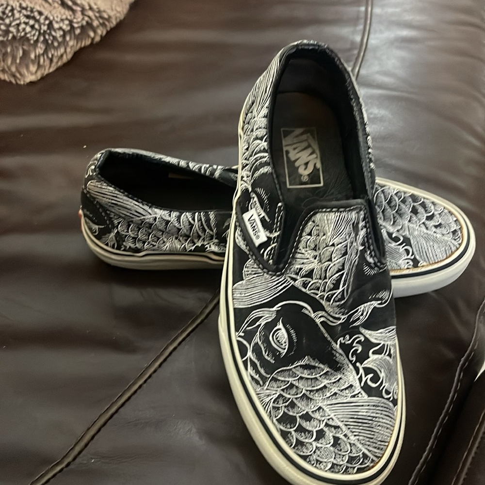 Vans black and white KOI slip on shoes
